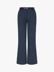 Pantalon droit ceinturé imprimé - Marine - 1