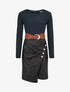 Robe bimatière jupe plissé à boutons - Marine - 1