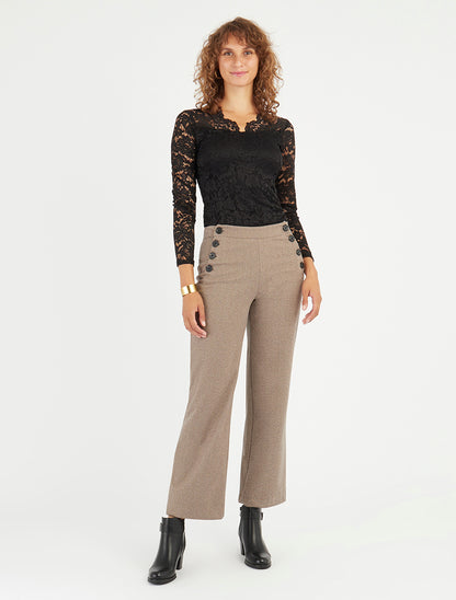 Pantalon à pont droit imprimé chevron - Beige - 8