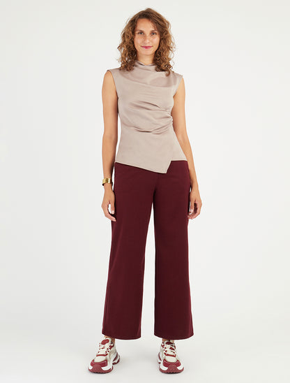Pantalon ample imprimé chevron - Bordeaux - 8