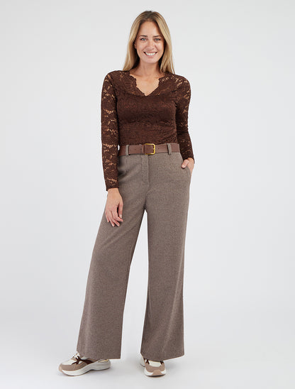 Pantalón ancho estampado de pata de gallo - Topo