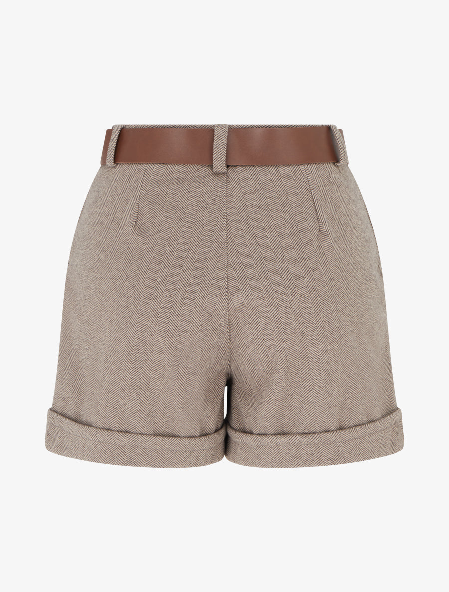 Short à revers imprimé chevron - Beige - 2