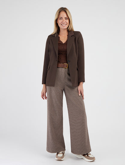 Blazer recto con hombreras - Marrón