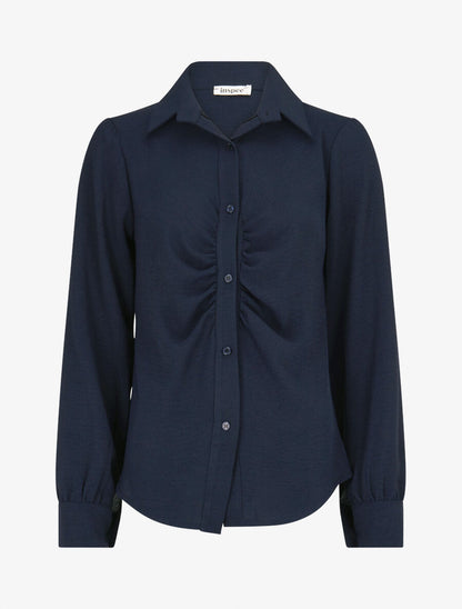Chemise droite plissée - Marine - 4