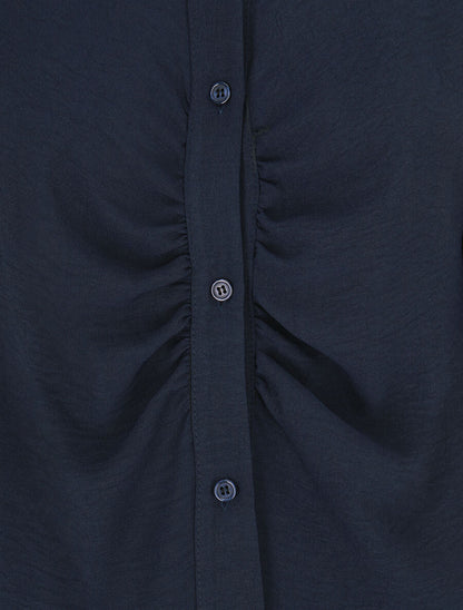 Chemise droite plissée - Marine - 3