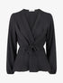 Blouse unie élastiquée à col cache coeur - Noir - 1