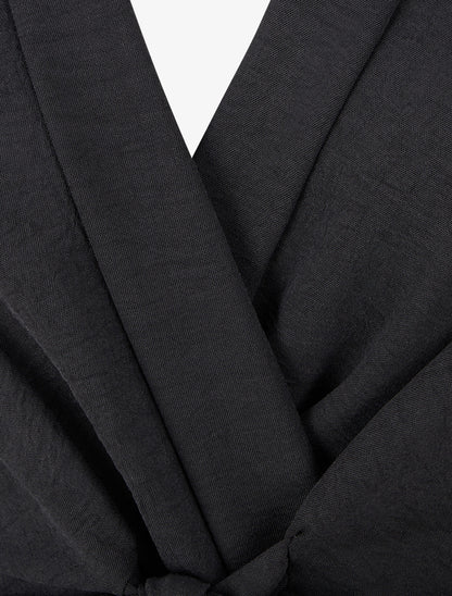 Blouse unie élastiquée à col cache coeur - Noir - 3