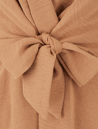 Blouse unie élastiquée à col cache coeur - Camel - 3