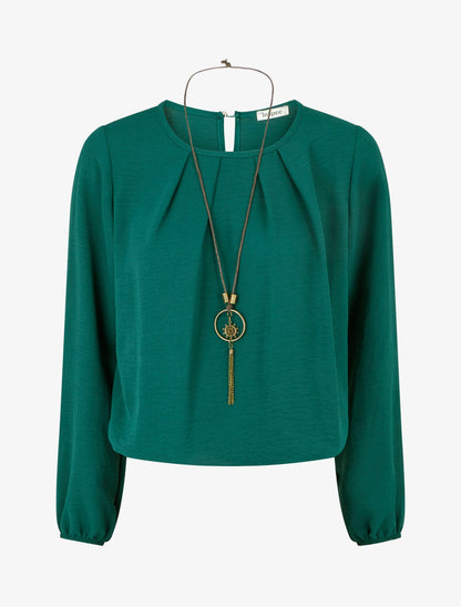 Blouse unie à bords élastiqués - Vert sapin - 1