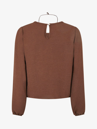 Blouse unie à bords élastiqués - Marron - 2