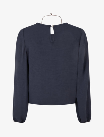 Blouse unie à bords élastiqués - Marine - 2