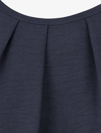 Blouse unie à bords élastiqués - Marine - 3