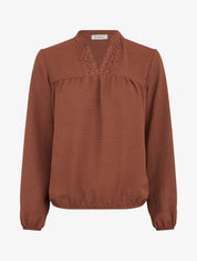 Blouse à détails brodés - Marron - 1