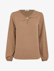 Top fluide à bijoux doré - Taupe - 1