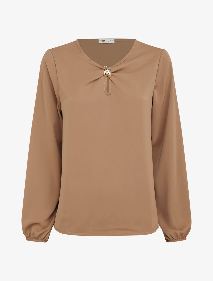 Top fluide à bijoux doré - Taupe - 1