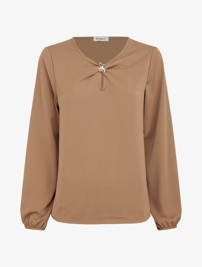 Top fluide à bijoux doré - Taupe - 1