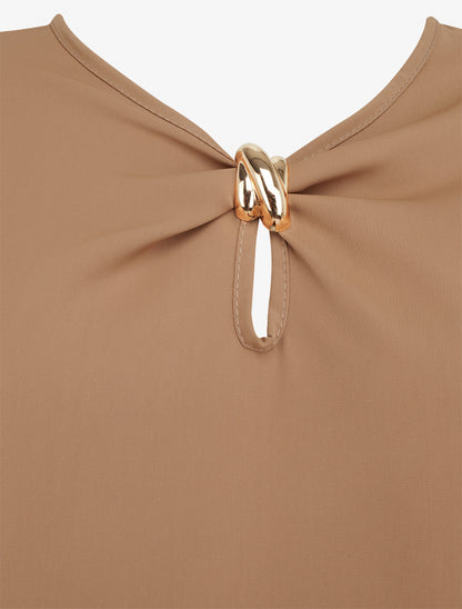 Top fluide à bijoux doré - Taupe - 3