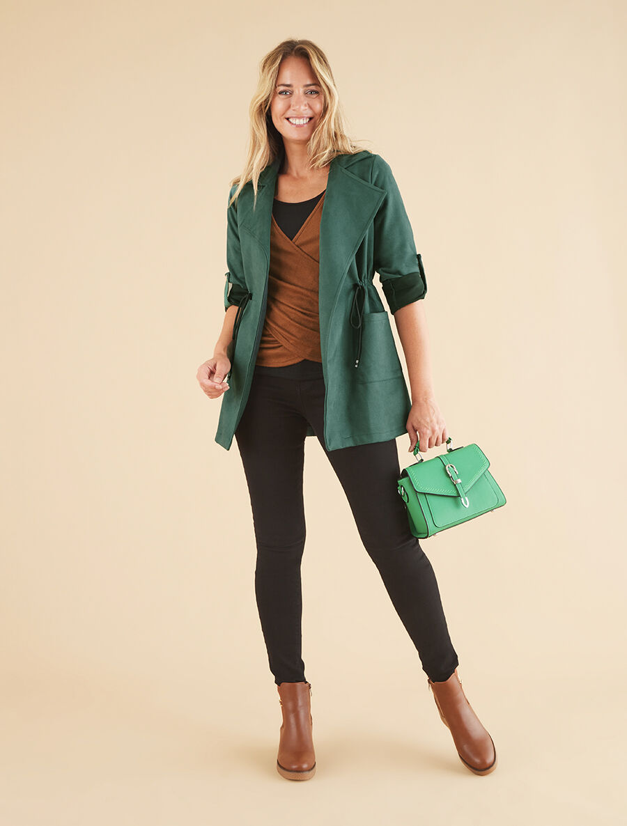 Veste longue en suédine - Vert sapin - 4