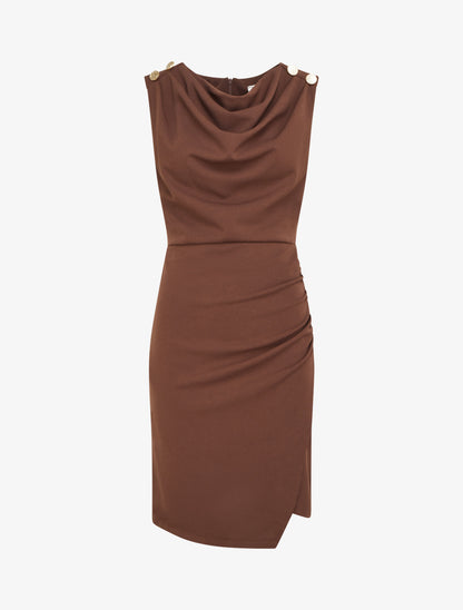 Robe drapé à col bénitier - Marron - 1