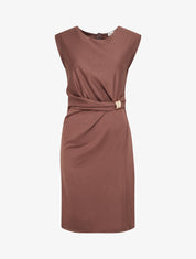 Robe droite drapée à empiècement bijou - Marron - 1