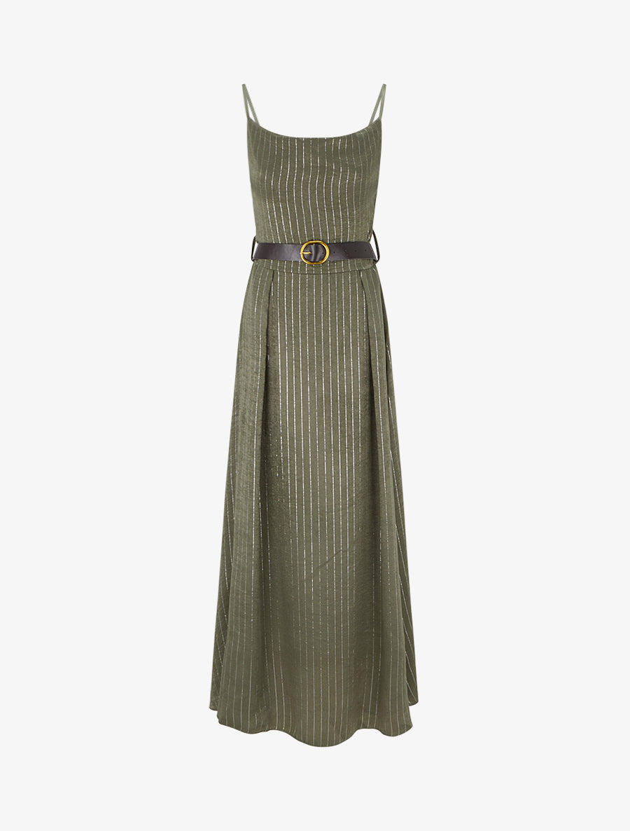 Robe longue à rayures irisées - Kaki - 1
