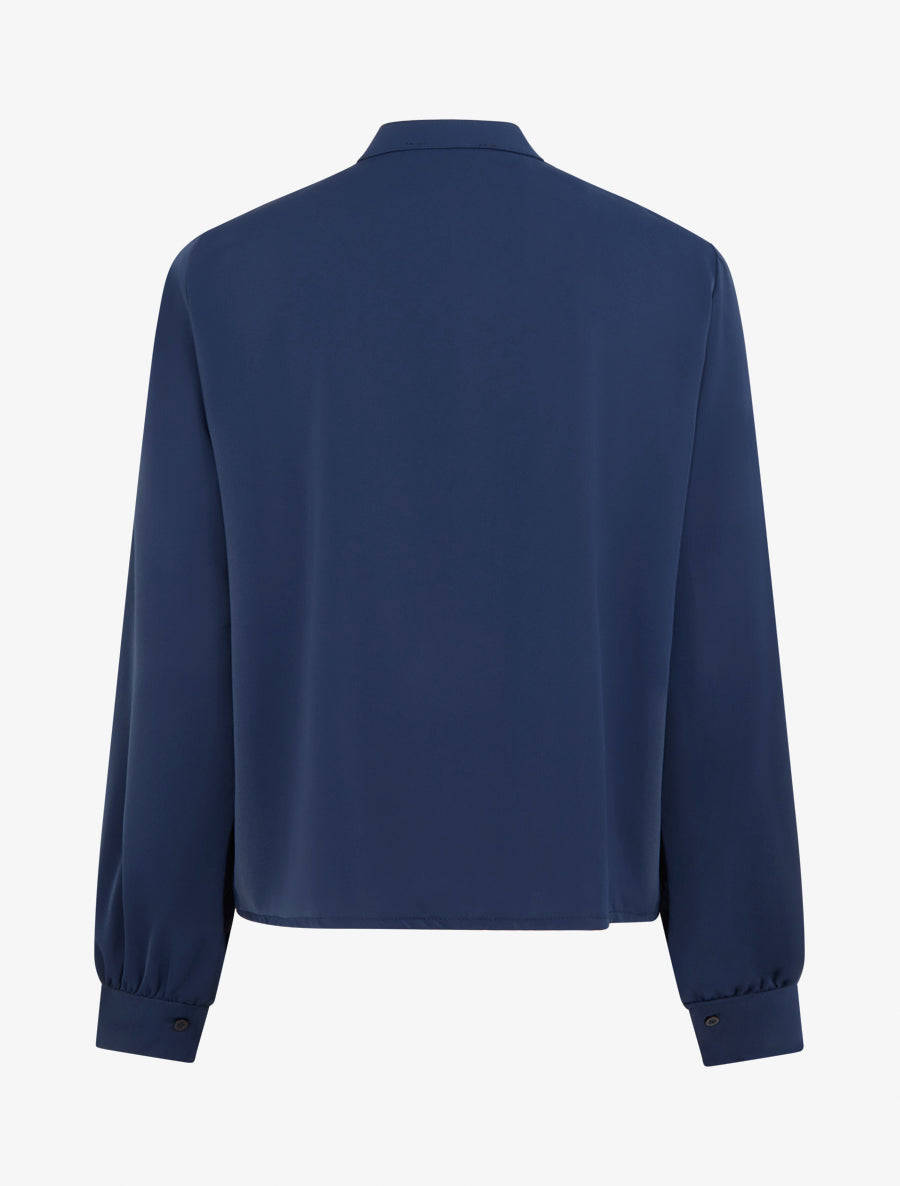 Blouse unie à col jabot - Marine - 2
