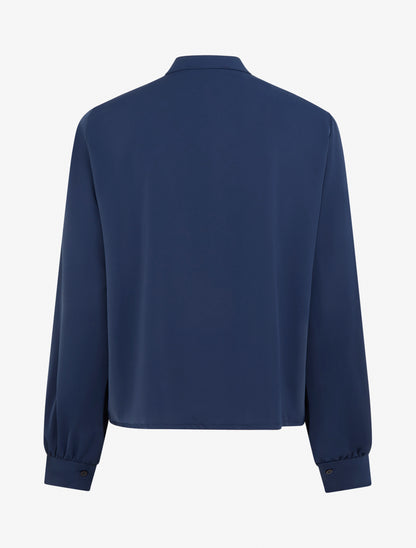 Blouse unie à col jabot - Marine - 2