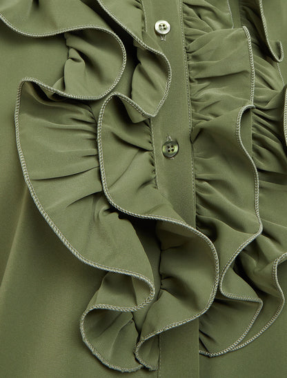 Blouse unie à col jabot - Kaki - 3
