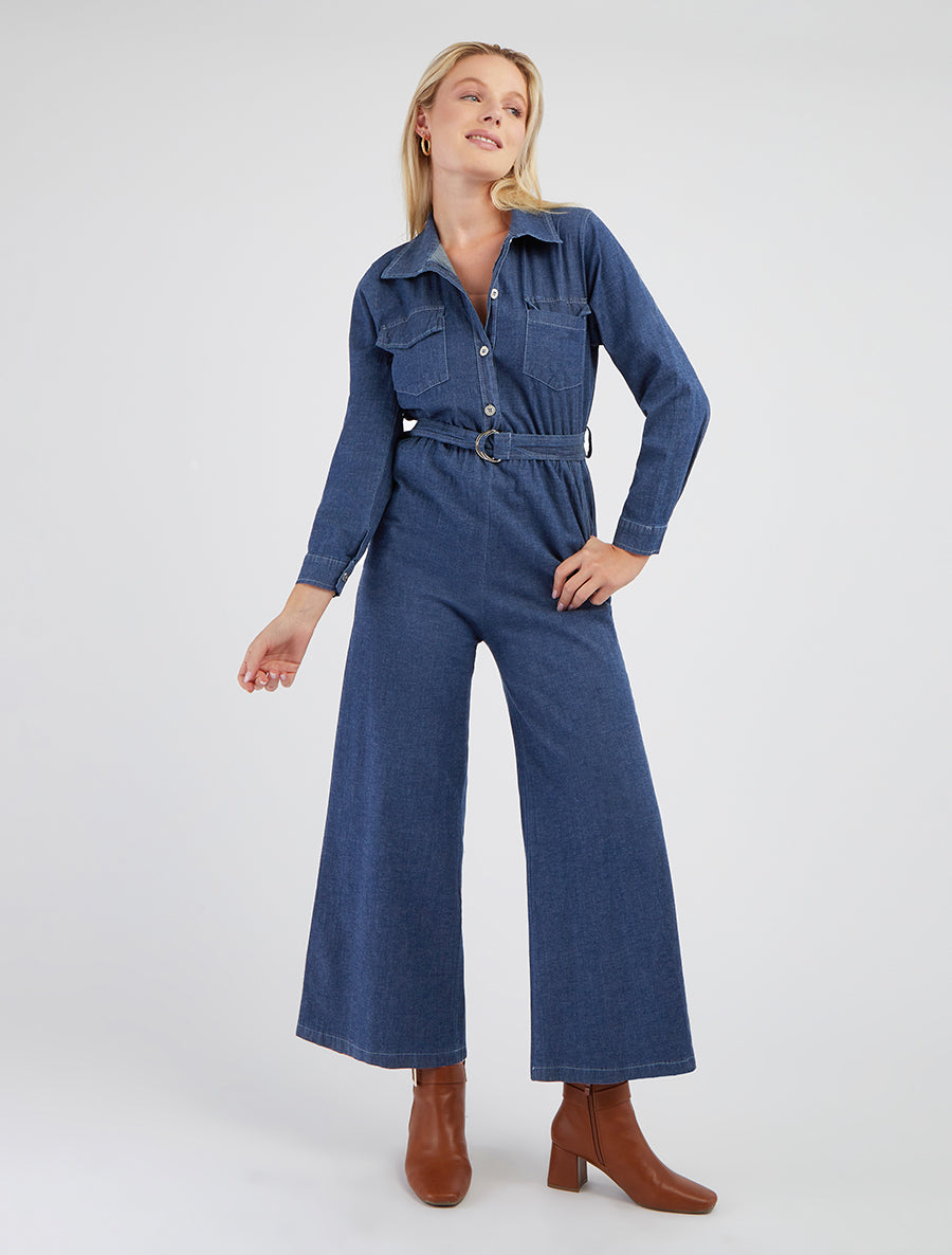 Mono de mezclilla con cintura elástica - Azul denim