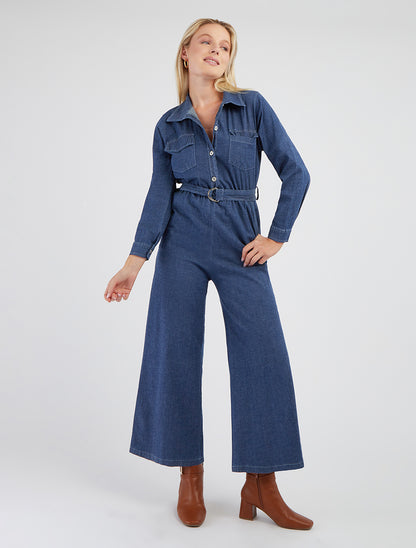 Mono de mezclilla con cintura elástica - Azul denim
