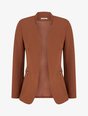 Veste unie à poches décoratives zippées - Camel - 1
