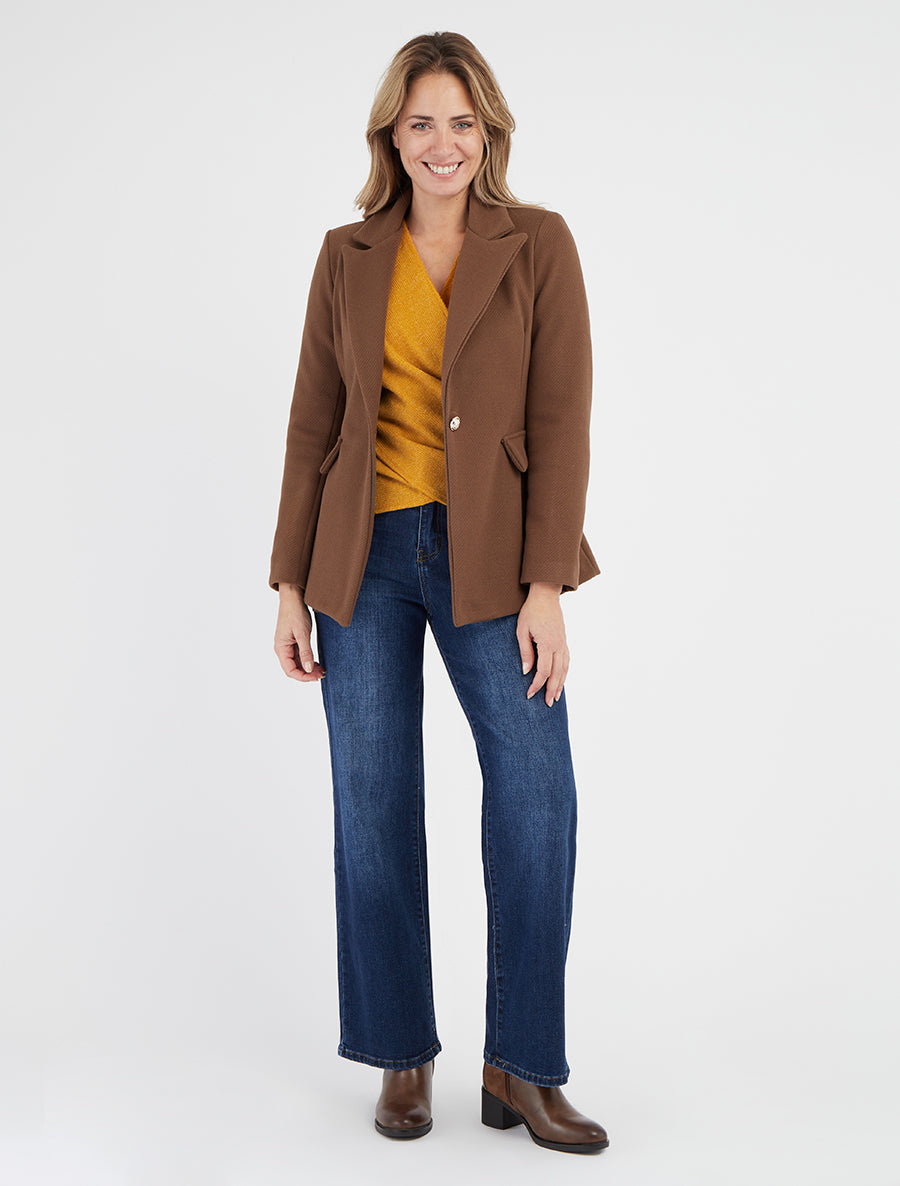 Abrigo corto con bolsillos decorativos - Marrón claro