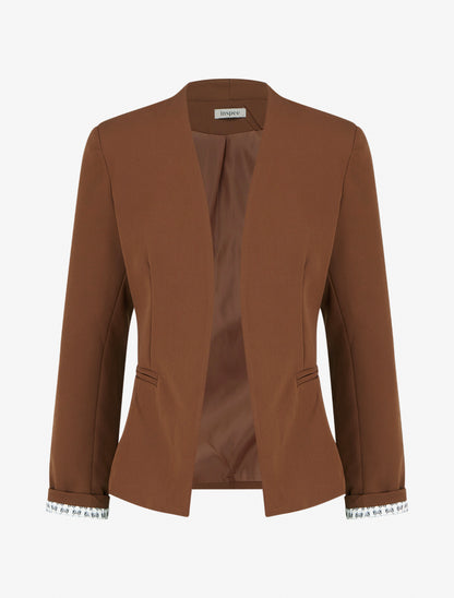 Chaqueta recta con hombreras - Marrón