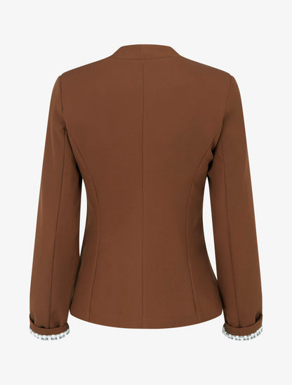 Chaqueta recta con hombreras - Marrón