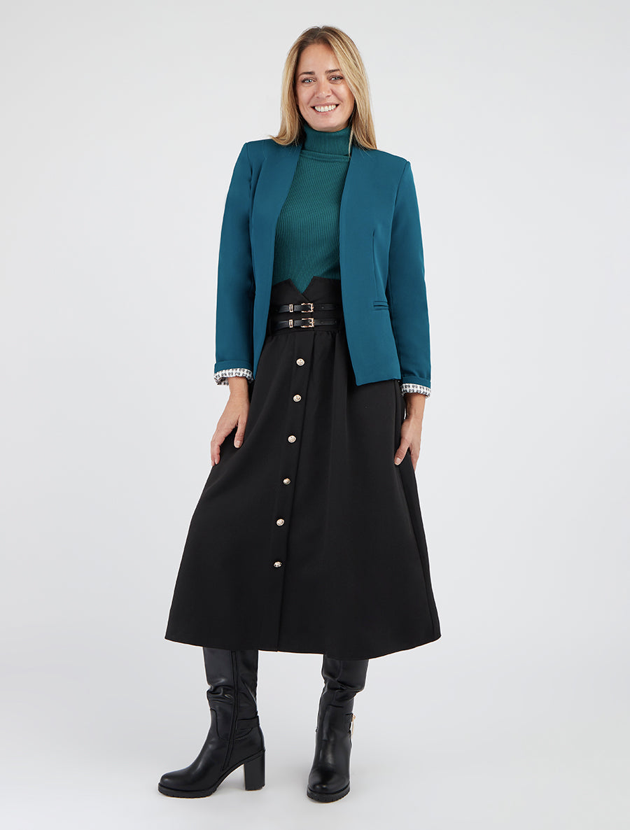 Chaqueta recta con hombreras - Azul pato