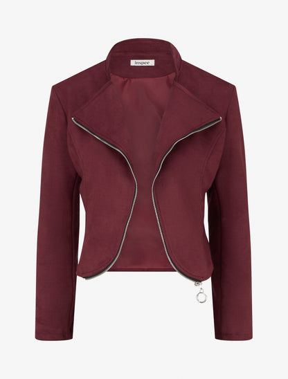 Veste en suédine à zip décoratif - Bordeaux - 1