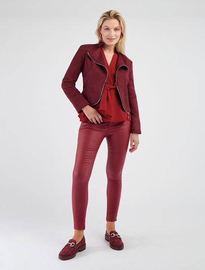 Veste en suédine à zip décoratif - Bordeaux - 8