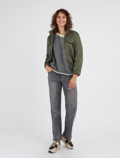 Chaqueta elástica de gamuza - Caqui