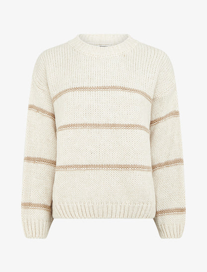 Pull en maille à motif rayures - Beige - 1