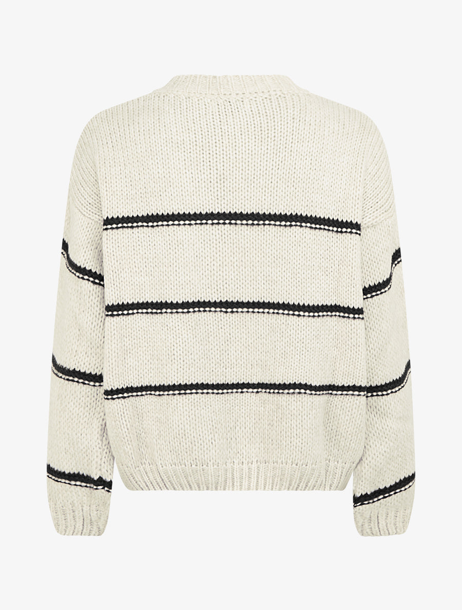 Pull en maille à motif rayures - Crème/noir - 2