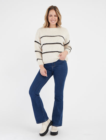 Suéter de punto con estampado de rayas - Crema/negro