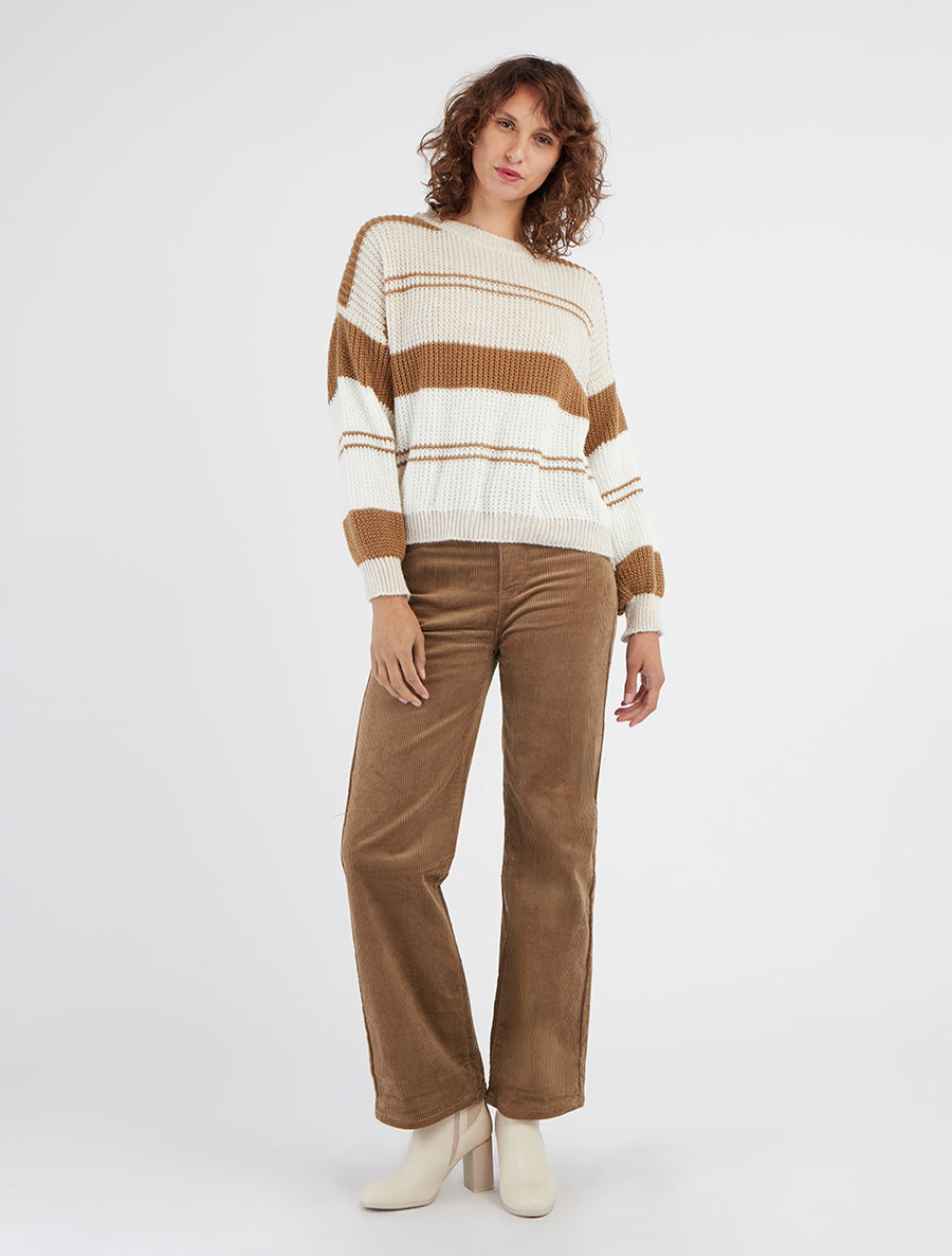 Suéter de punto con bandas contrastantes - Beige/camel