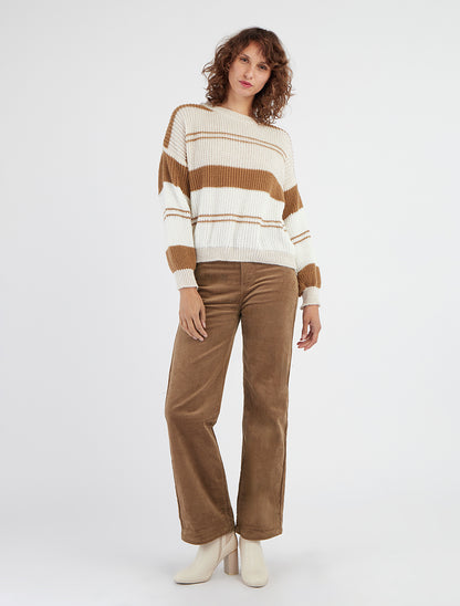 Suéter de punto con bandas contrastantes - Beige/camel