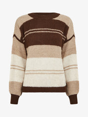 Pull en maille à bandes contrastantes - Marron/camel - 1