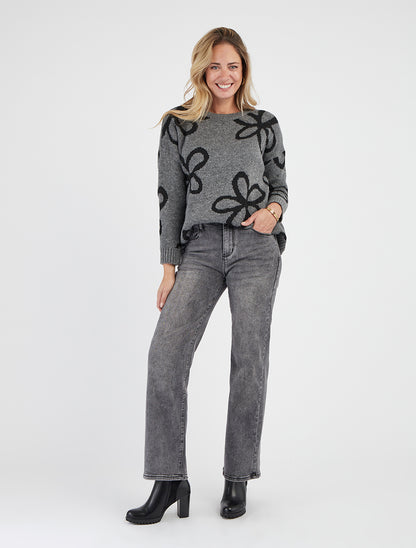 Suéter recto con estampado floral - Gris
