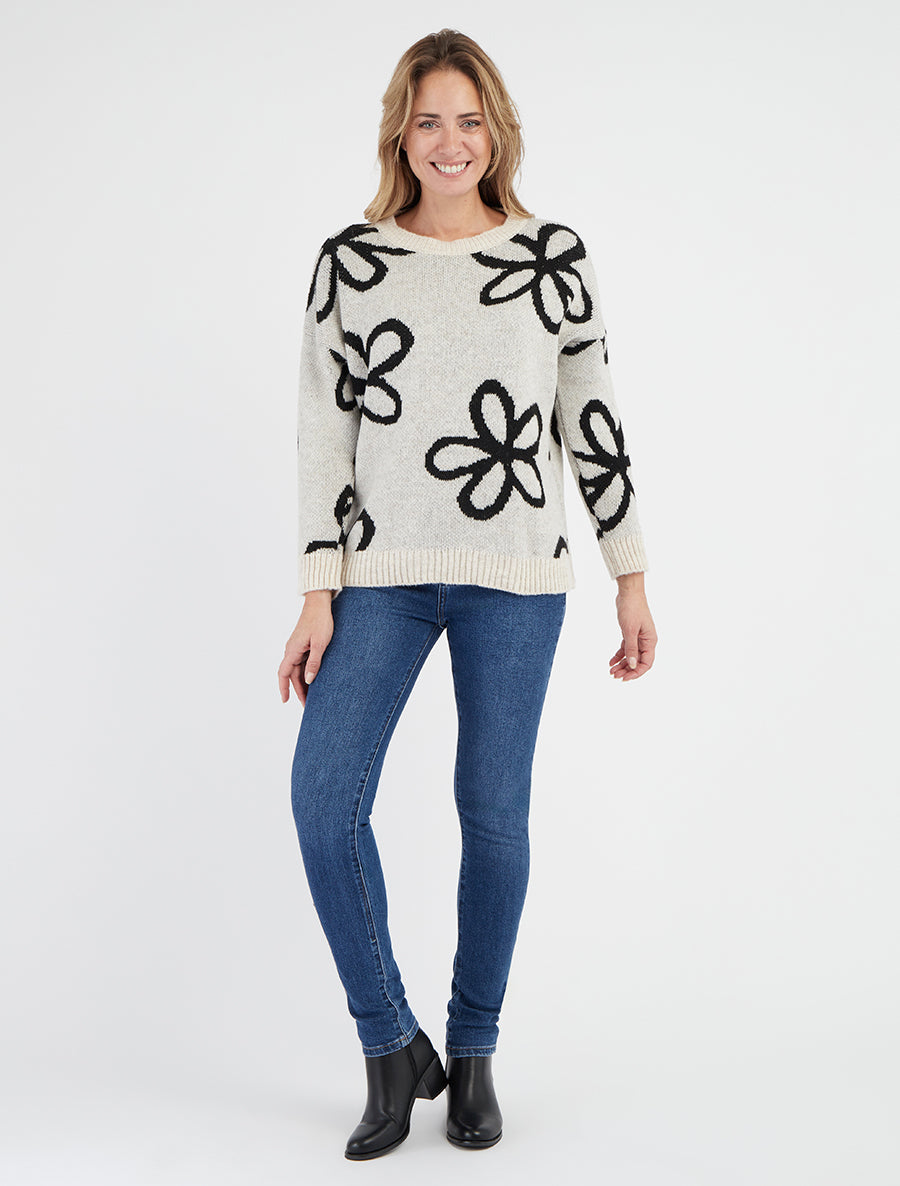 Suéter recto con estampado floral - Blanco roto