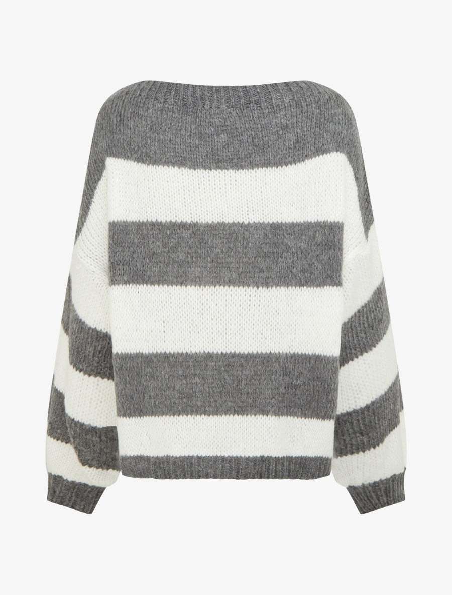 Pull en maille rayé bicolore - Gris - 2