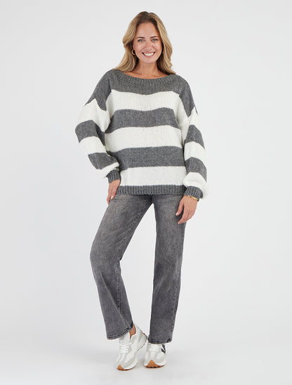 Jersey de punto a rayas bicolor - Gris