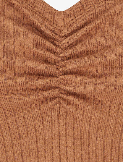 Pull côtélé à manches longues imprimé graphique - Camel - 3