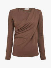 Pull uni à côté effet drapé - Marron - 1